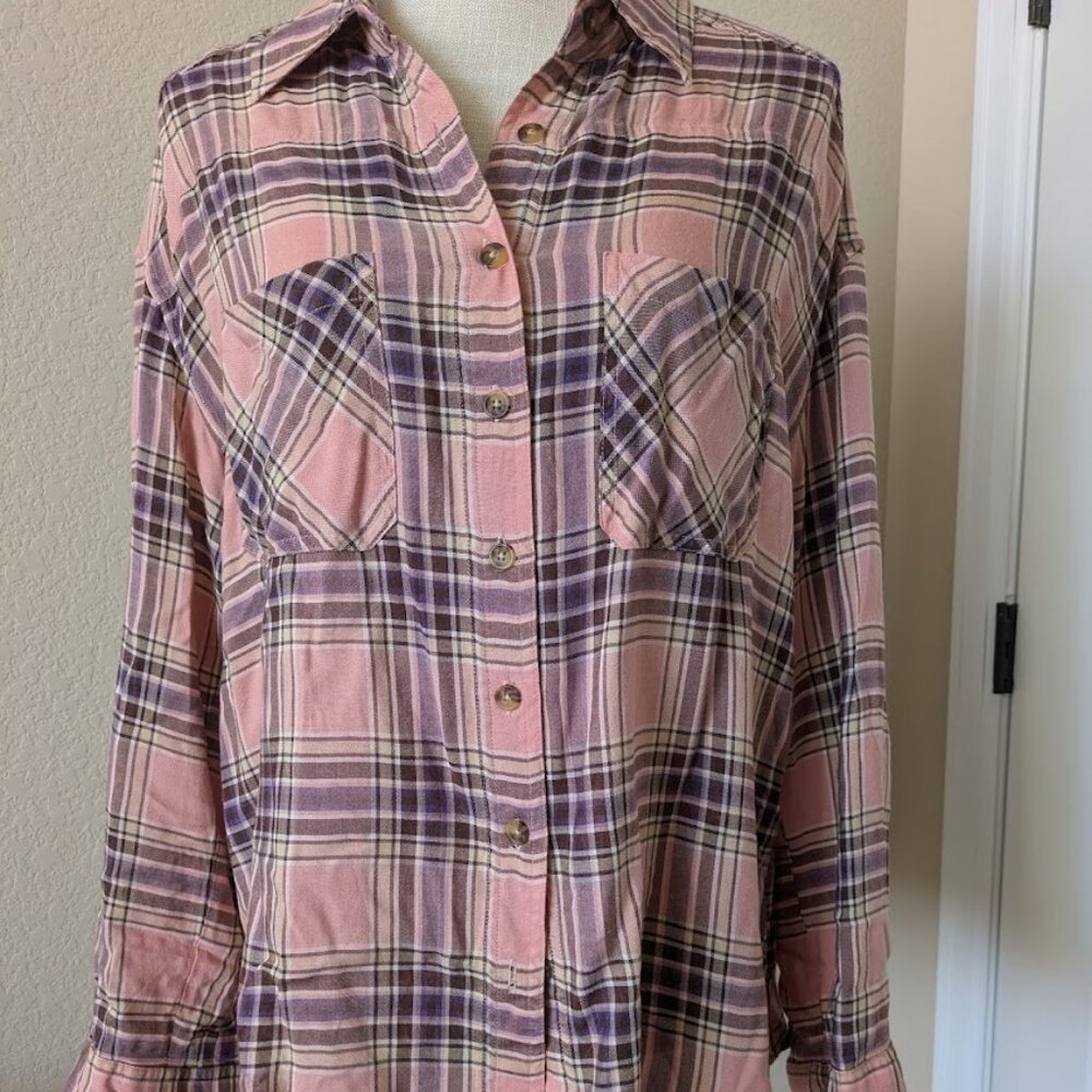 Grace & Lace pink purple plaid shirt